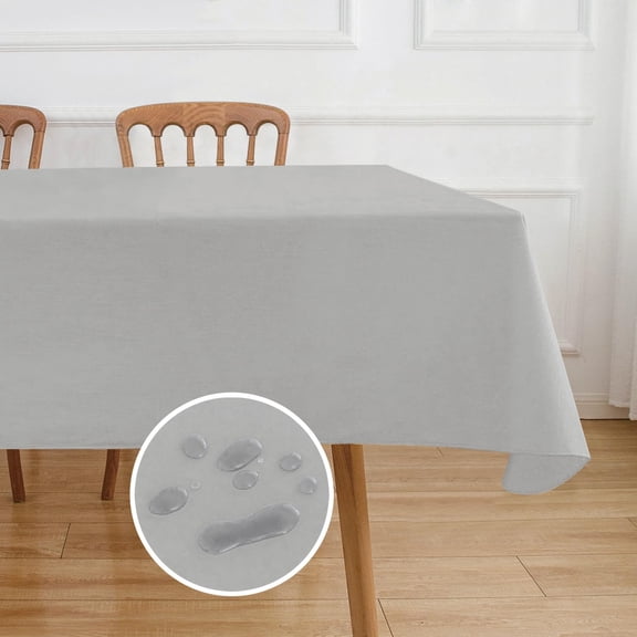 Waterproof vinyl tablecloth with flannel backing, rectangle PVC table cover for dining, picnic, BBQ, banquet, party, camping, light grey, 60 x 84 inch