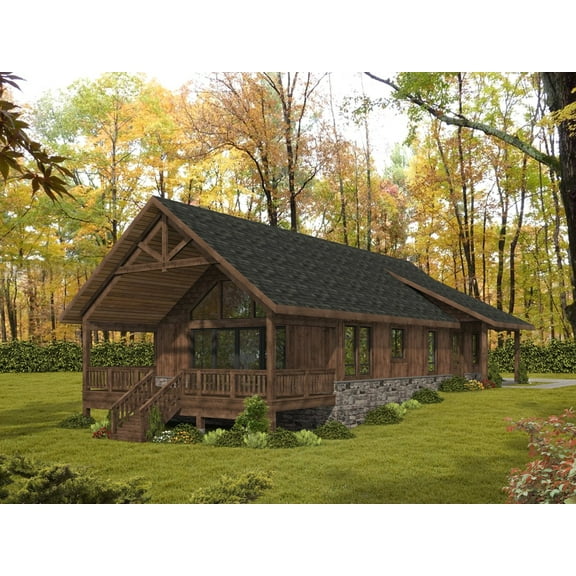 001-3926: Cabin Craftsman 2 Bed, 2 Bath Luxury Home Plan, 1440 Sq Ft: Full Blueprints with License to Build by Home Plan Marketplace - Lesuto
