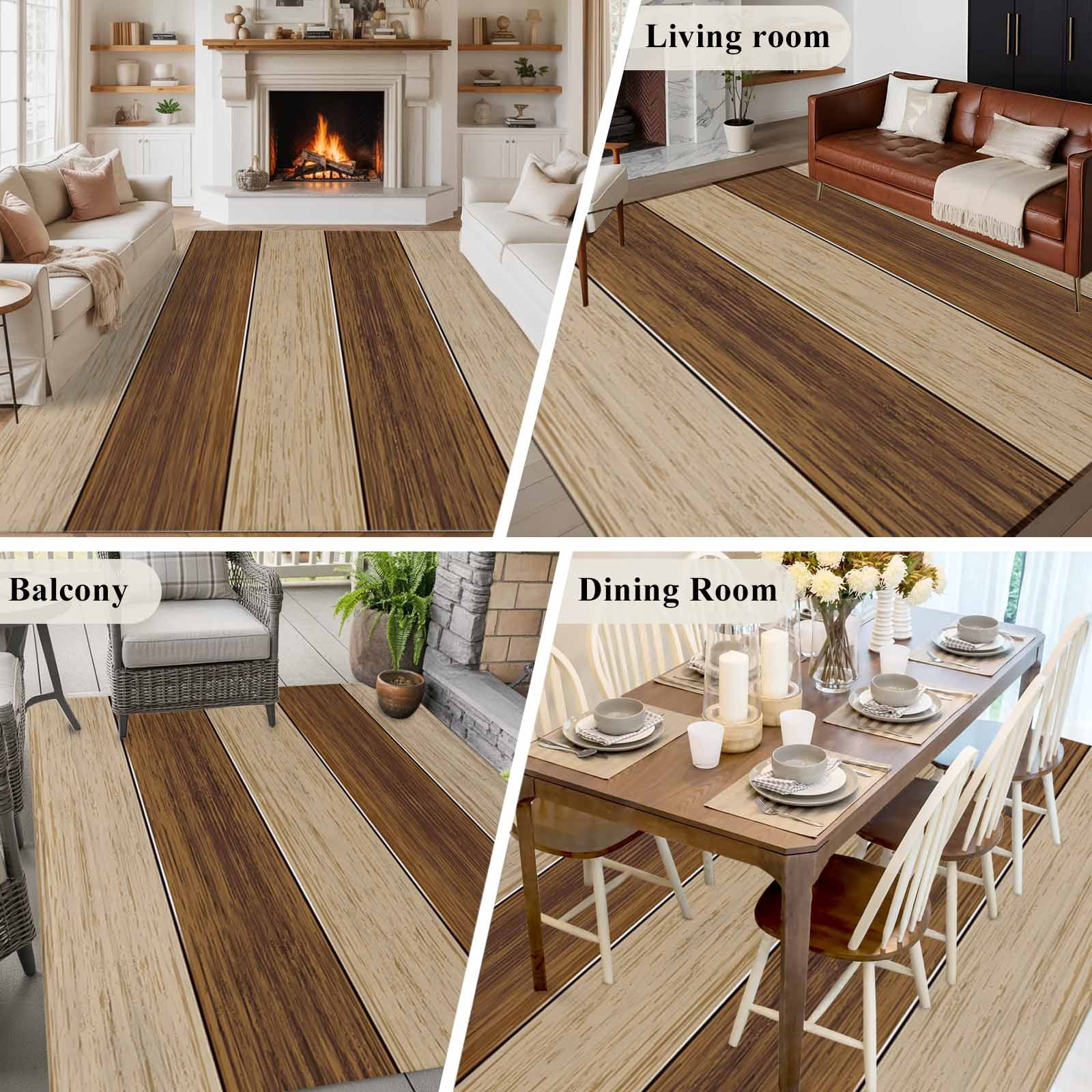 Area Rug for Living Room, Brown Wood Grain Non-Slip Indoor Large Carpet for Bedroom/Dining Room, Ombre Rustic Retro Wooden Plank Washable Low-Profile Rectangle Floor Runner Rugs - 5 x 8 Ft