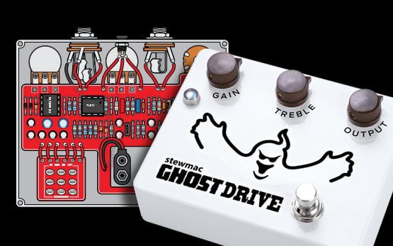 StewMac Ghost Drive Pedal DIY Build Your Own Overdrive Kit, With White Enclosure, Based on the Klon Centaur 12254-W
