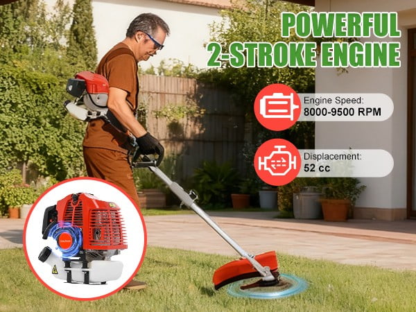 Floseru 2026 New Gas Weed Wacker - 52cc 2-Stroke 5 in 1 Multi-Functional Lawn Mower Hedge Trimmer Pruners Gas Powe Brush Cutter, Handheld Weed Eater for Garden and Yard Lawn