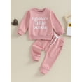 thumbnail image 2 of Wassery Toddler Girl Fall Clothes 3M 6M 12M 18M 24M 3T Baby Girls Letter Print Long Sleeve Sweatshirt Pullover Tops Solid Color Long Pants 2 Pcs Autumn Outfit for Infant Newborn Girl, 2 of 8