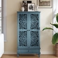 thumbnail image 3 of HIUU 55 inch Tall Storage Cabinet,Antique Blue Carved Storage Cabinet with 2 Doors and Drawer,Freestanding Kitchen Pantry Cabinets with Solid Wood Legs for Living Room, Hallway, Dining Room, 3 of 9
