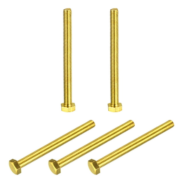 Unique Bargains Brass Hex Bolts, M6x70mm 5 Pack Fully Thread Grade 4.8 Machine Screws