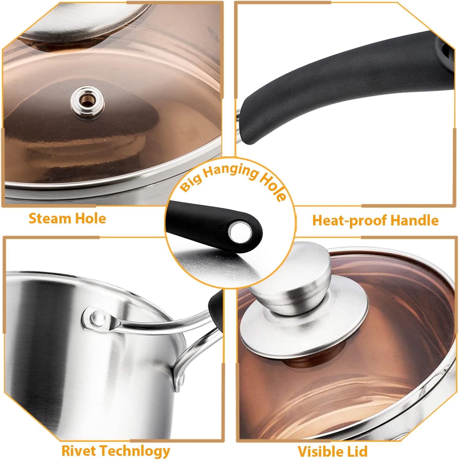 Walchoice Stainless Steel Saucepan Set with Glass Lids (2-Piece) photo 2