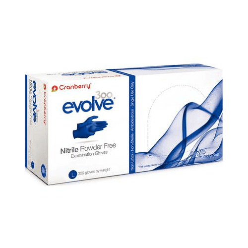 Cranberry 3308 Evolve Nitrile Exam Gloves, Large, 300 Ct, Blue, Unisex, Powder-Free, Latex-Free