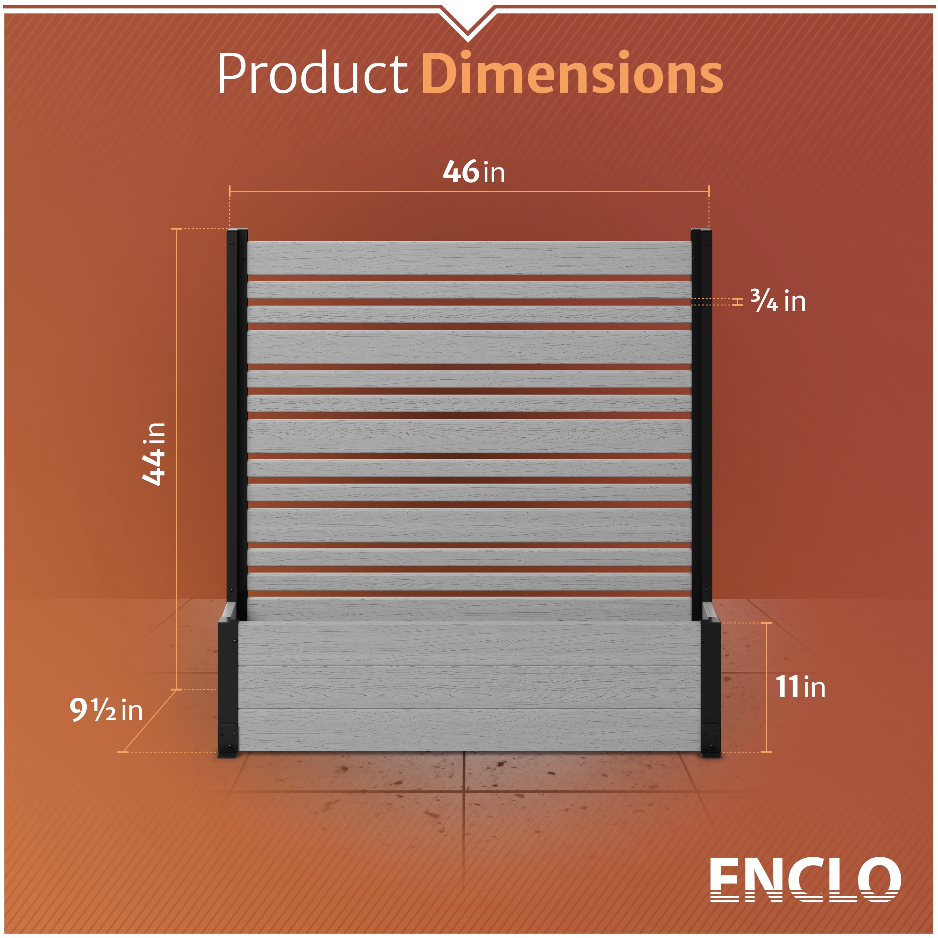 44in H x 46in W x 9.5in L (1 Screen w/ Planter) Freestanding Enclo