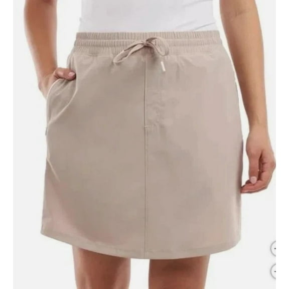 Elle Sport Women's Inner Pockets Drawstring Lightweight Skort, Beige,Size L