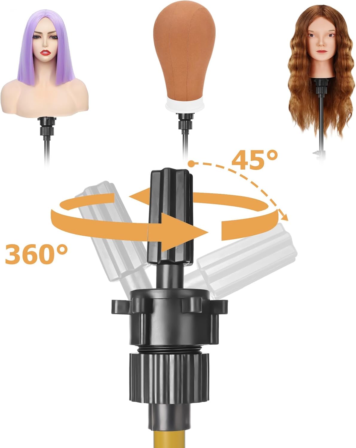 MetalM - Reinforced Mannequin Head Stand, Wig Stand Tripod, Adjustable Floor Holder, Manikin Stand for Cosmetology Hairdressing Training (Golden Metal)