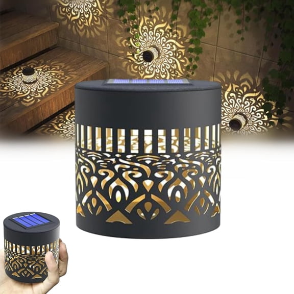 Decorative Solar Mandala Lights, Solar Mandala Lights Outdoor, Metal Solar Powered Outdoor Deck Step Wall Lights, Mandala Theme Waterproof Fence Light for Garden Fence, Yard Decor