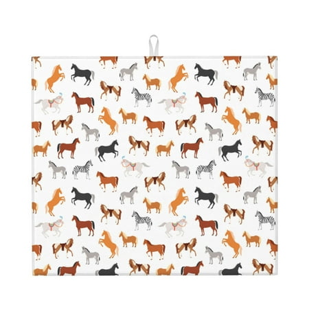 

Xecao Horses Print Dish Drying Mat for Kitchen Counter Absorbent Coffee Bar Mat Dish Drainer Rack Mats Dining Room Decoration