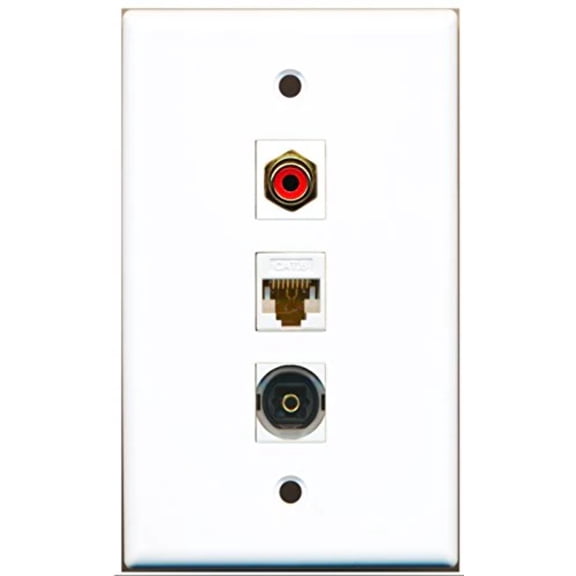 RiteAV - 1 Port RCA Red and 1 Port Toslink and 1 Port Cat6 Ethernet White Wall Plate