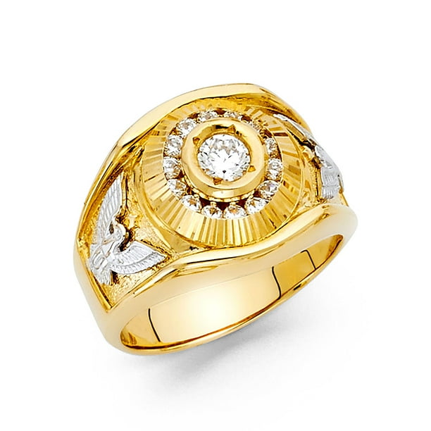 AA Jewels Solid 14k Yellow Gold Cubic Zirconia CZ Mens Fashion