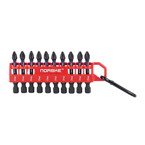 Norske Tools NIBPI611 2" Impact Torsion Screwdriver Bits (10pcs of No.2 Phillips) Bit Clip