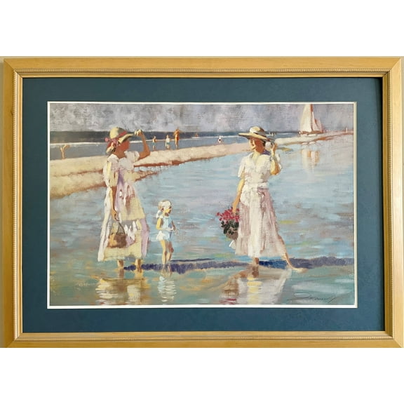 C.W. Mundy "SUR LA PLAGE" Hand Signed Custom Framed Impressionist Seascape Art Generic
