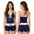 thumbnail image 5 of Leey-World 2 Piece Y2k Polka Dot Halter Bikini with Shorts 2000s Bathing Suit Set Summer Vacation Cute Beach Tankini Swimsuit(Navy,S), 5 of 6