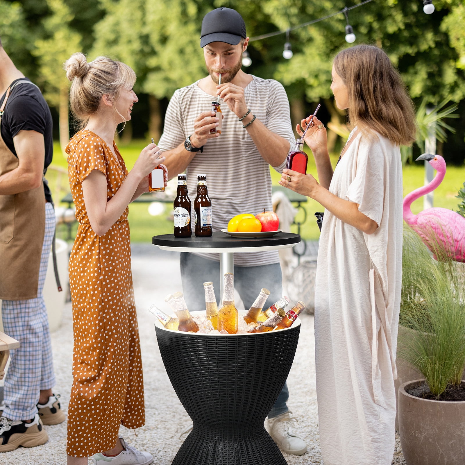 Hassch Cooler Bar Table, 8 Gallon Beer and Wine Cooler, Outdoor Cocktail Patio Bar Table, Ice Cooler with Pop-Up Lid and Drainage Plug for Deck Pool Party, Black