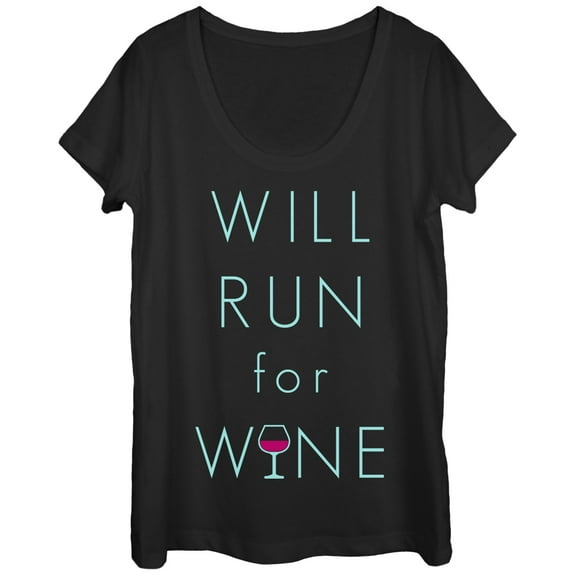 Women's CHIN UP Will Run For Wine Glass  Scoop Neck Black Small