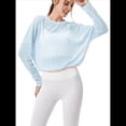 thumbnail image 3 of Blusa de Entrenamiento Holgada de Larga con Transparente para Mujer, Cuello Redondo y Mangas Largas Azul M, 3 of 8
