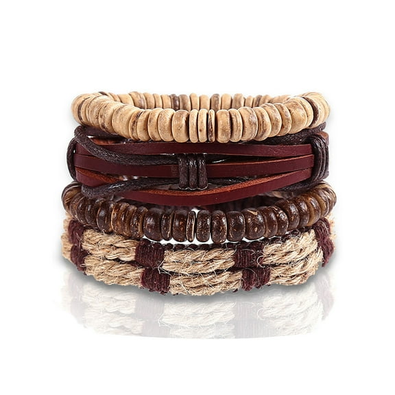 4 Pcs Bohemian Bracelet for Women Faux Leather Cuff Bracelet Multi Layer Western Jewelry Crystal Wristbands