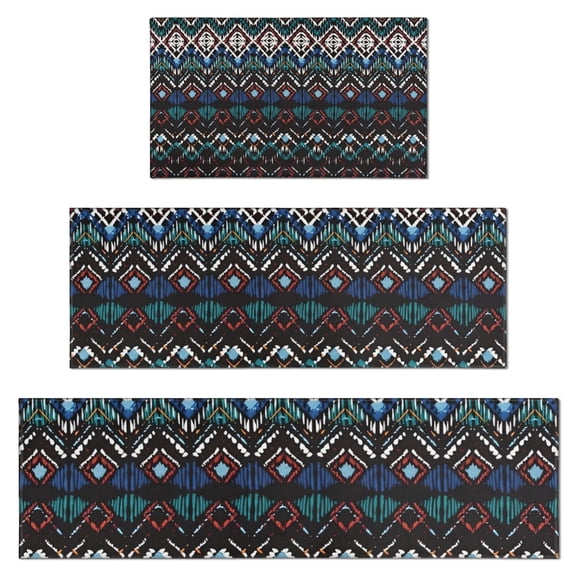 Colorful Geometric Pattern Kitchen Rugs Sets Of 3,Kitchen Runner Rugs Non Skid Washable,Decorative Kitchen Floor Mats for Kitchen,Sink,Laundry,17"x30" 17"x47" 17"x59"