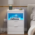 thumbnail image 5 of Afuhokles Nightstand with Wireless Charging Station 2 Drawers,Bedside Table with with LED Lights, White, 5 of 7