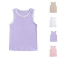 thumbnail image 4 of ZACPNCV Tank Top for Girls Solid Color Lace Trim Summer Crewneck Tank Top Lace Trim Undershirts Underwear Khaki 10-11 Years, 4 of 4