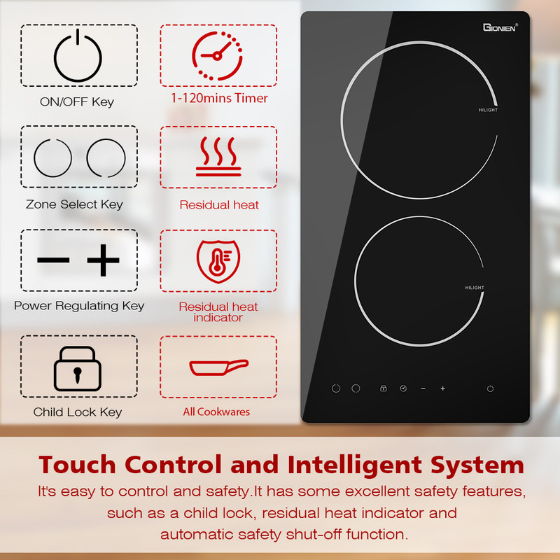 GT 12 in. 2 Elements Radiant Electric Cooktop in Black, with Hard Wire, 3000-Watt
