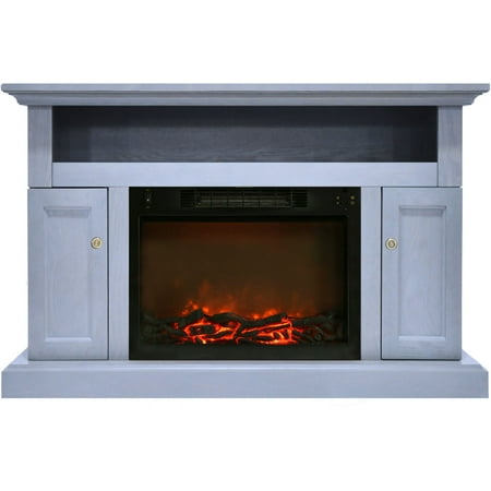 

Hanover Kingsford Electric Fireplace with 1500W Charred Log Insert and 47 In. Entertainment Stand in Slate Blue