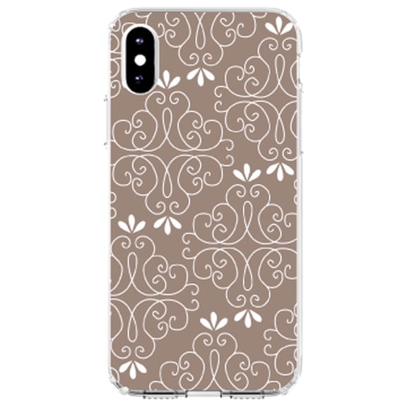DistinctInk Clear Shockproof Hybrid Case for iPhone XS Max (6.5" Screen) - TPU Bumper, Acrylic Back, Tempered Glass Screen Protector - Tan White Floral