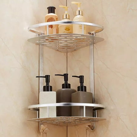 2 Tier Bathroom Shelf Wall Mounted No Drilling Shower ...