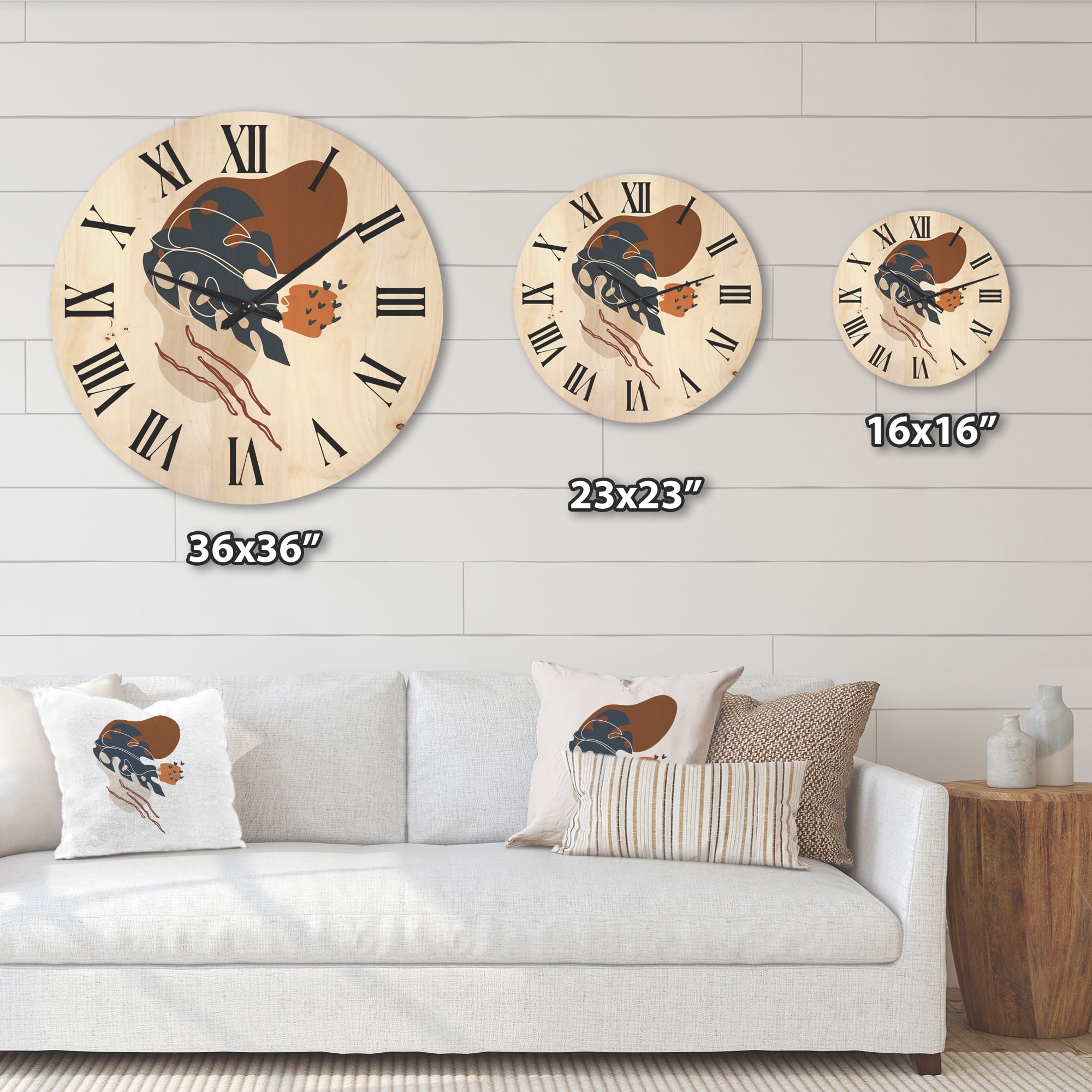 Designart 'Abstract Flowers Plants With Elementary Shapes III' Modern Wood Wall Clock