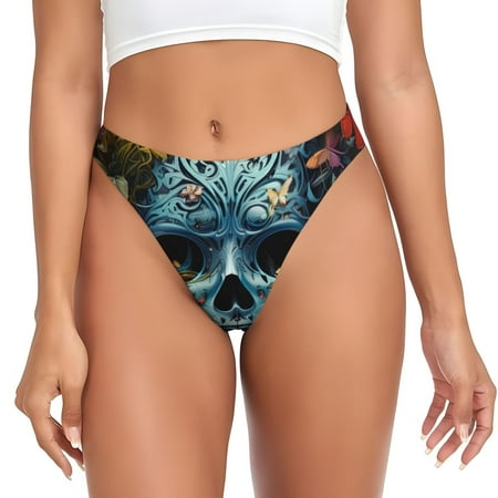KLL Butterfly Flower Skull A for Women Underwear Thongs Sexy G-String for Women Seamless Panties Undies Low Rise Thong Panties Fit for Everyday Wear/Yoga/Special-Medium