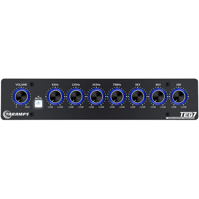 TEQ 7 - Ecualizador Gráfico téreo de 7 Bandas, Entrada RCA 2 Canal, Filtros HPF y LPF, Fuión Sileio, Mezclador de Audio para Coche, Barco, Motocicleta, Azul TEQ7