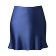 thumbnail image 4 of Satin Mini Skirt for Women High Waist Dress Style Elastic Band Glossy Flare Hem Navy XL, 4 of 4