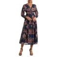 thumbnail image 3 of Women's Autumn Midi Party Dresses Long Sleeve V Neck Cutout Floral Beach Dresses, 3 of 10