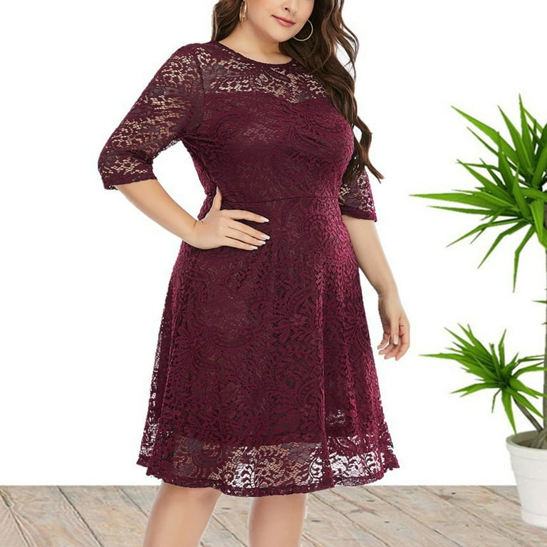 IROINNID Formal Dress for Women Wedding Guest Homecoming Party Trendy Loose Round-Neck Solid Three Quarter Mid-Length Sleeve Size Dress,Burgundy - Walmart.com IROINNID Formal Dress for Women Wedding Guest Homecoming Party Trendy Loose Round-Neck Solid Three Quarter Mid-Length Sleeve Size Dress,Burgundy - Walmart.com