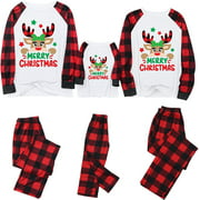 Matching Family Christmas Pajamas Set Men Women Xmas Cartoon Reindeer Plaid Pjs Long Sleeve Sleepwear Outfit Clothes