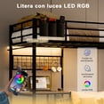 thumbnail image 4 of FABATO Base Cama Individual - Litera de Acero 5 en 1 con Doble Cama Individual, Escritorio, Cajón, Perchero, Malla Metálica con 6 Ganchos y Organizador de Tela - Luz LED y Conexión CA/USB (Negro), 4 of 7