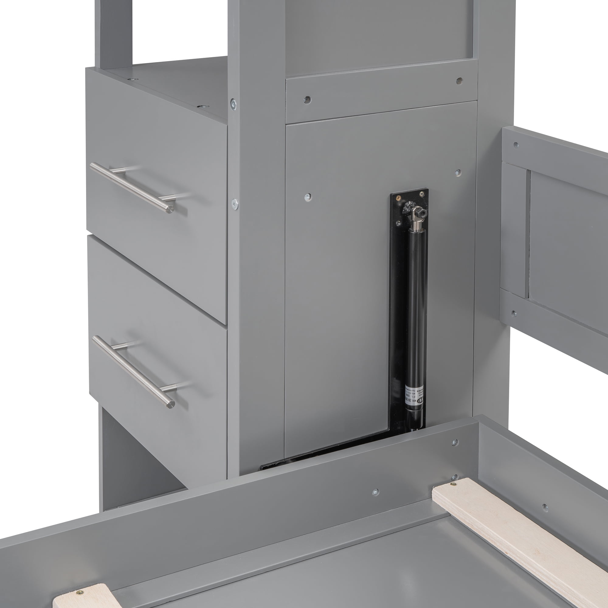 Euroco Wood Queen Size Murphy Bed with Cabinets and Drawers, Convertible Wall Bed wiht LED Light and Shelves, Gray