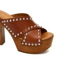 thumbnail image 3 of XYD Women Slip-on Clog Mules Crossover Strap Studded Open Toe Slide Sandals Platform Block Heels Party Fashion Shoes Size 14 Brown, 3 of 4