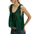 thumbnail image 2 of Green Tshirts for Women Sleeveless Lace Tank Tops Vacation Front Tie Mesh Chiffon Tops Going Out Tops for Women, 2 of 4