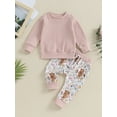 thumbnail image 2 of Bagilaanoe 2Pcs Baby Girls Fall Clothes Toddler Long Sleeve Waffle Tops + Flower Leggings 6M 12M 18M 24M 3T Kids Casual Pants Sets, 2 of 8