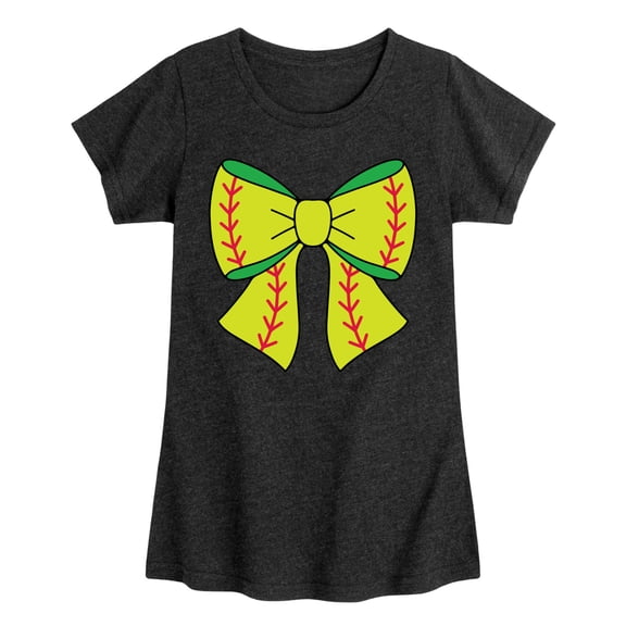Instant Message - Softball Bow - Youth Girls Short Sleeve T-Shirt