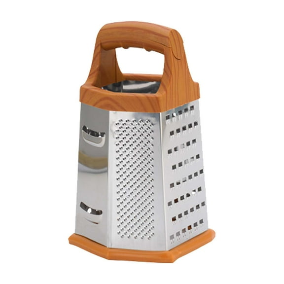 Stainless Steel Cheese Grater with Container - 6-in-1 Nonstick Box Grater w/ 6 Sides - Versatile Cheese Grater with Handle - Use as Cheese Shredder, Vegetable Grater, Food Graters for Kitchen (Silver)
