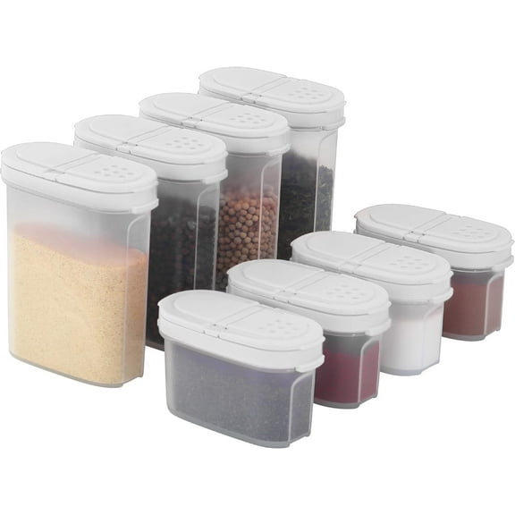 Signora Ware Spice Jars with Shaker Lids Refillable Seasoning Containers, 4-9.5oz & 4-4oz White