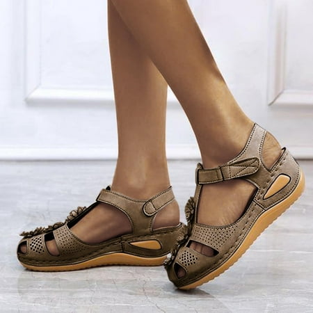

Cathalem Arch Support Womens Sandals Size 7 Womens Wedge Flower Summer Comfortable Platform Sandals Womens Go Walk Slip on Brown 7.5