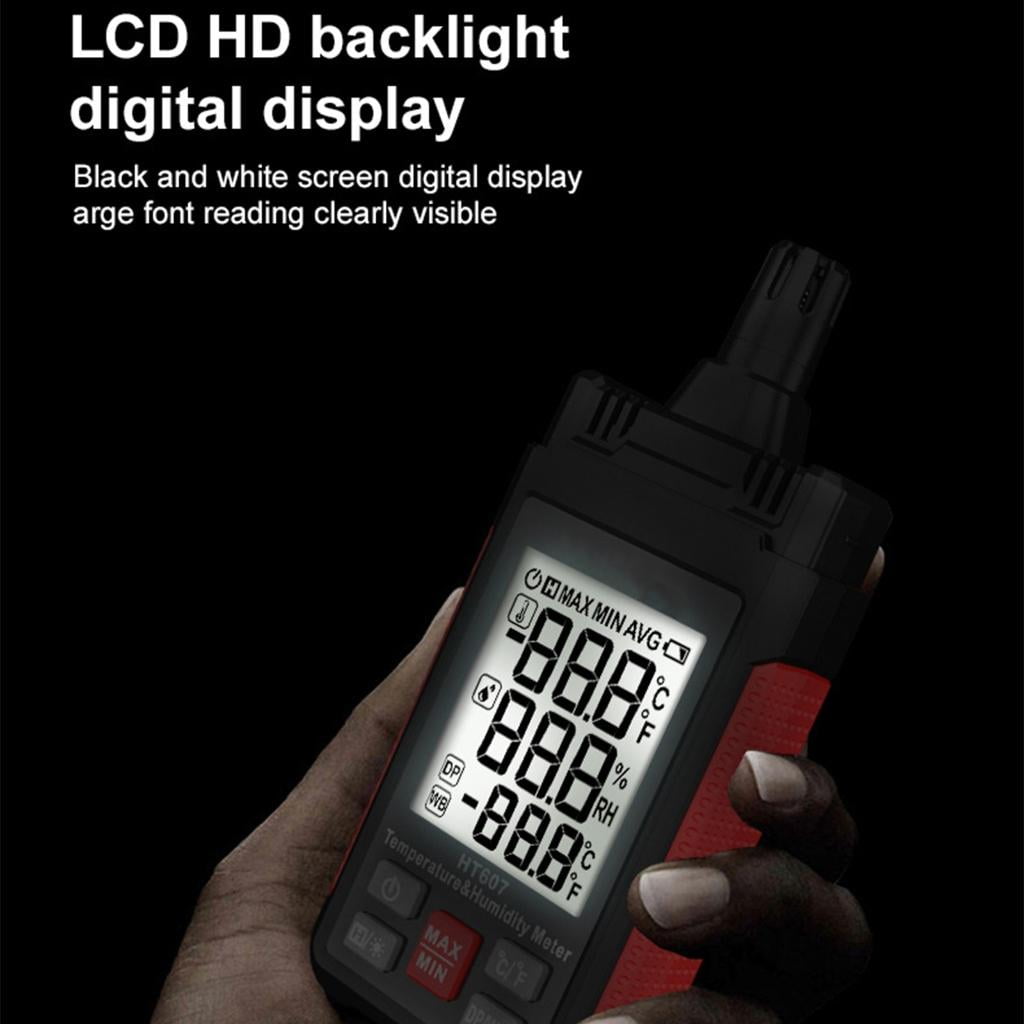 Digital LCD Backlight Temperature Humidity Meter Hygrometer with Dew Point Wet Bulb Data Hold for Indoor Use