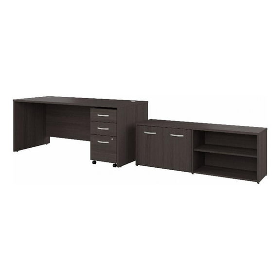 Bowery Hill Engineered Wood 72W Office Desk with Return and Drawers in Gray