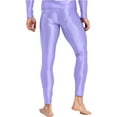 thumbnail image 4 of YUUMIN Men's Shiny Compression Pants Oil Glossy Stretchy Workout Sports Base Layer Trousers Light Purple M, 4 of 5
